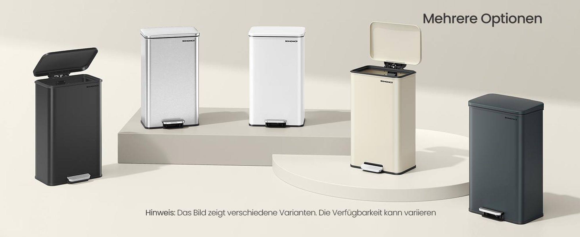 SONGMICS Mülleimer, 40 Liter Abfalleimer, 15 Müllbeutel inklusive, großer Tretmülleimer mit Deckel, aus Stahl, Softclose, beige