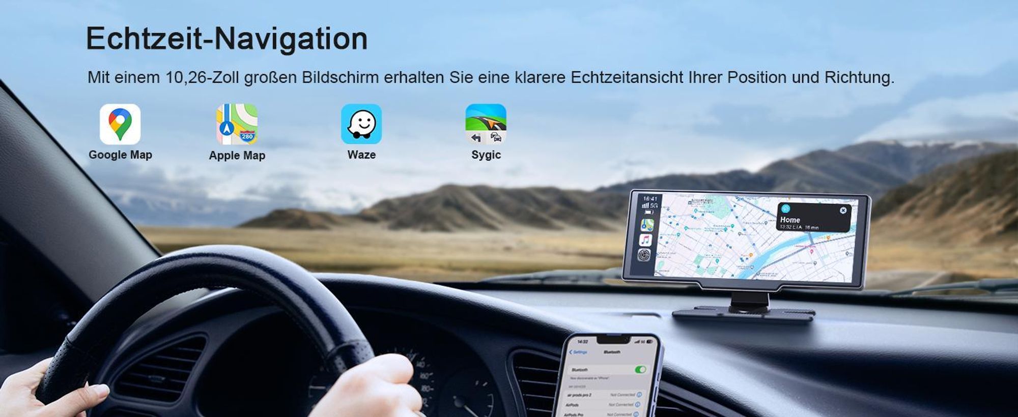 9.26 Zoll Monitor & Dashcam Kamera Carplay für Auto LKW PKW Wohnmobil 64GB Karte mit 1080P