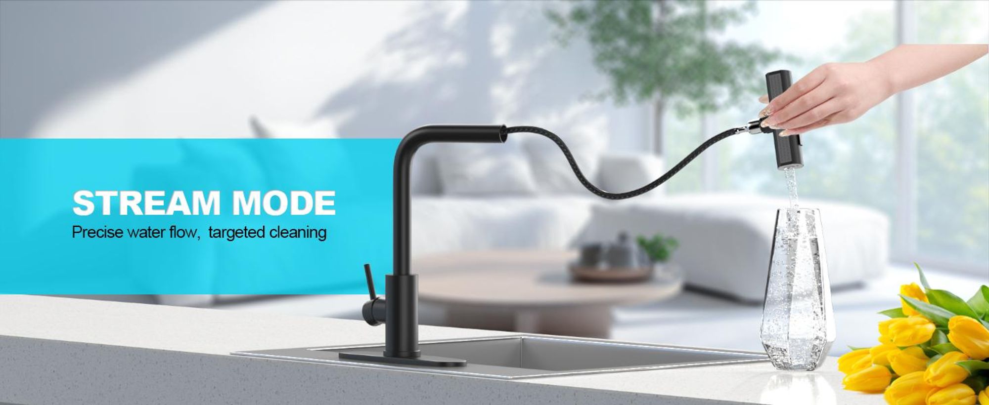 Küchenarmatur , Smart Heater Wasserhahn 360° drehbar, Edelstahl Wasserhahn Küche Waterfall Wasserhahn Küche mit 3 Strahlarte G3/8 Anschluss Armatur