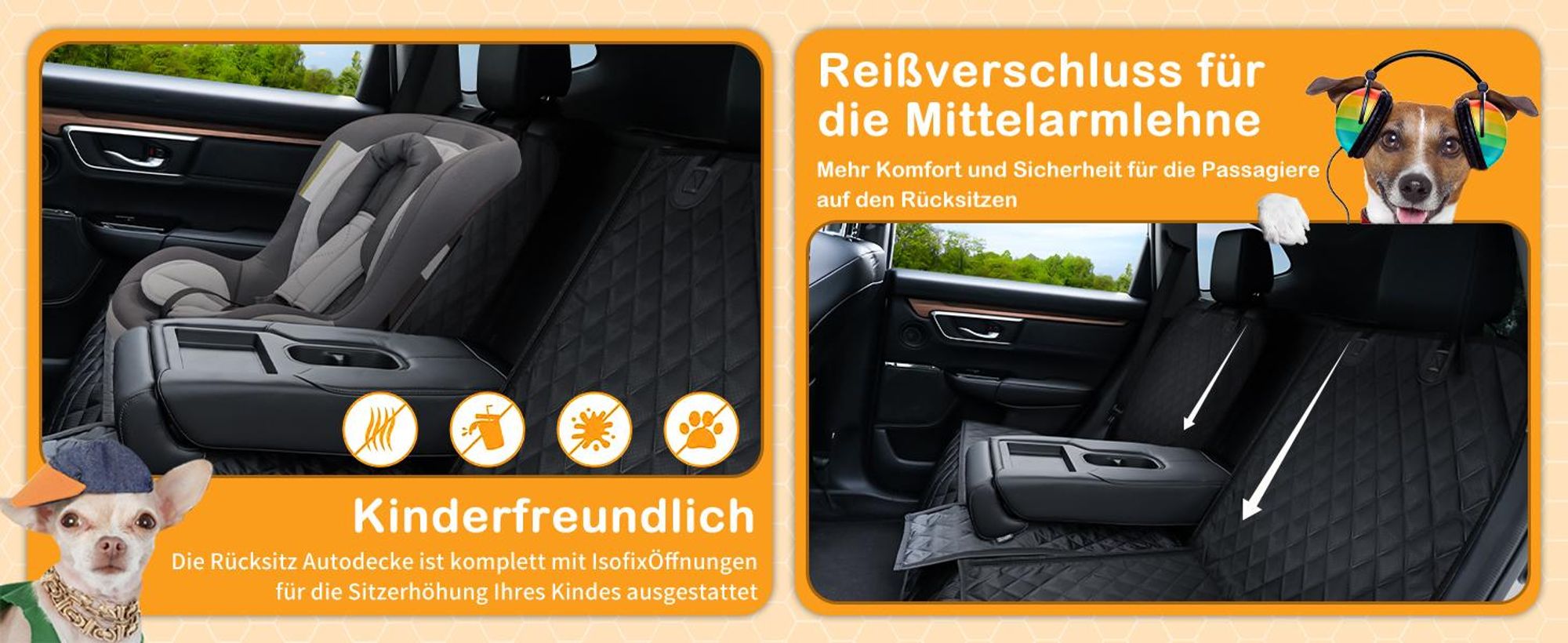 Hundedecke Auto Rückbank, Hundedecke Auto, Autoschondecke, Rücksitz und Kofferraum Hund Katze, Wasserdichter kratzfester Rücksitzbezug, rutschfeste