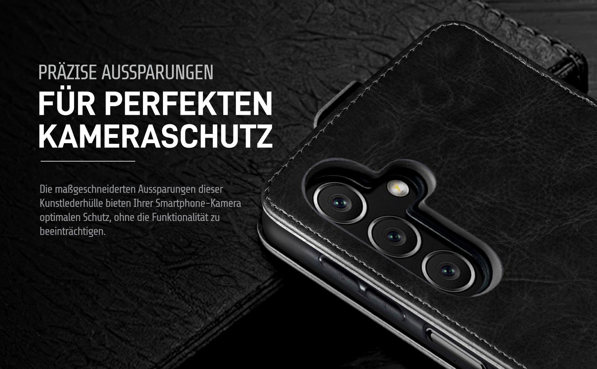 Klapphülle in Schwarz mit Kameraausschnitt für Samsung Galaxy A14 / A14 5G