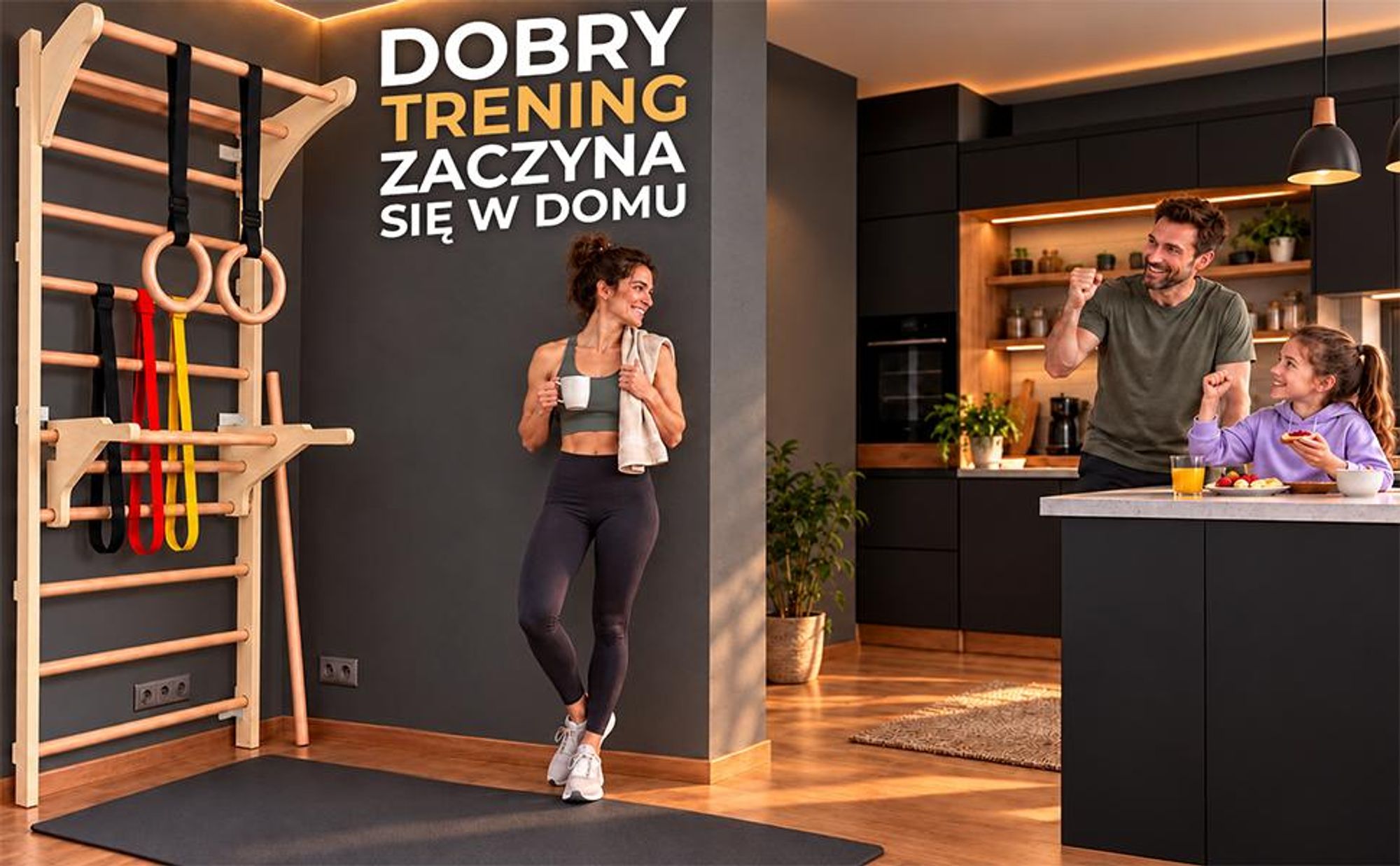 MAMOI Drabinka ścienna z uchwytem do podciągania, gumami oporowymi i kijem; domowa siłownia, trening całego ciała, mobilność