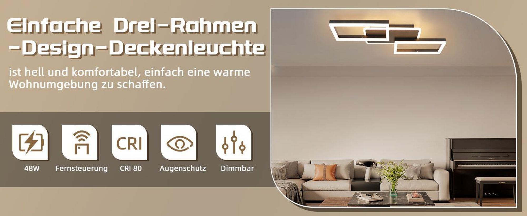 ZMH LED stropné svietidlo Stropné svietidlo do obývačky - 48W stmievateľné svietidlo do spálne Čierny plochý dizajn s diaľkovým ovládaním Kovové moderné kuchynské svietidlo