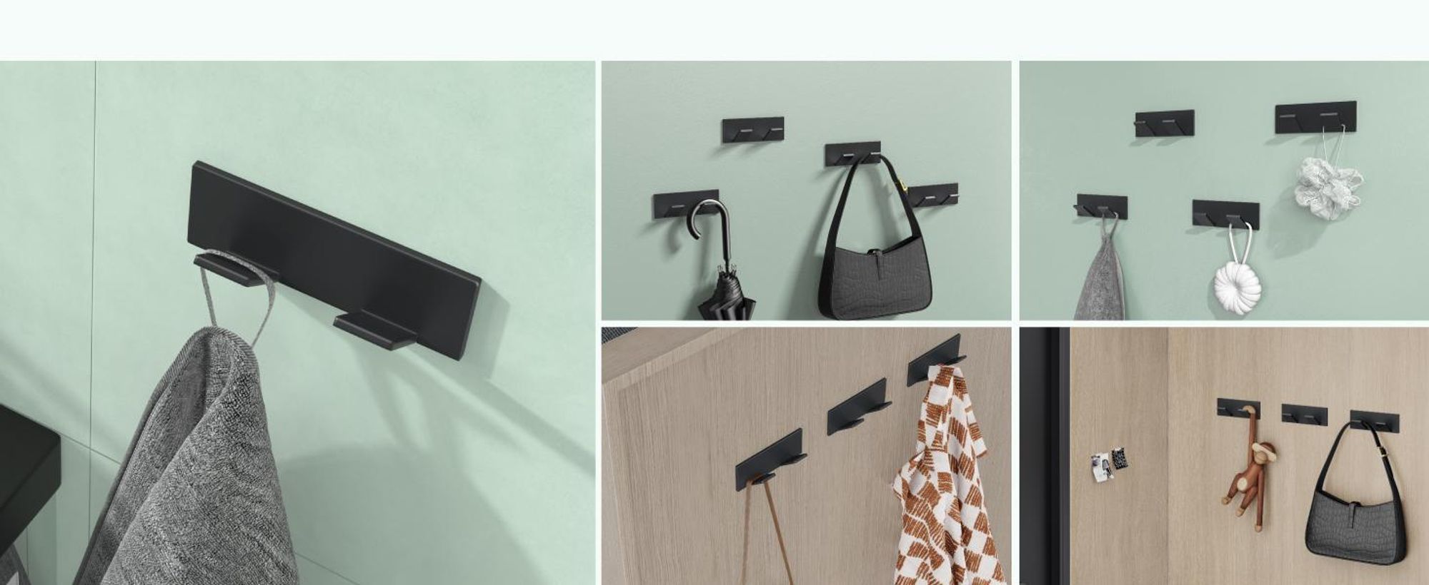 Mai & Mai Kleiderhaken ohne Bohren Wandgarderobe Wandhaken aus Edelstahl mit 2 Haken Garderobenleiste Garderobenhaken 81mm Matt schwarz Stalo-02