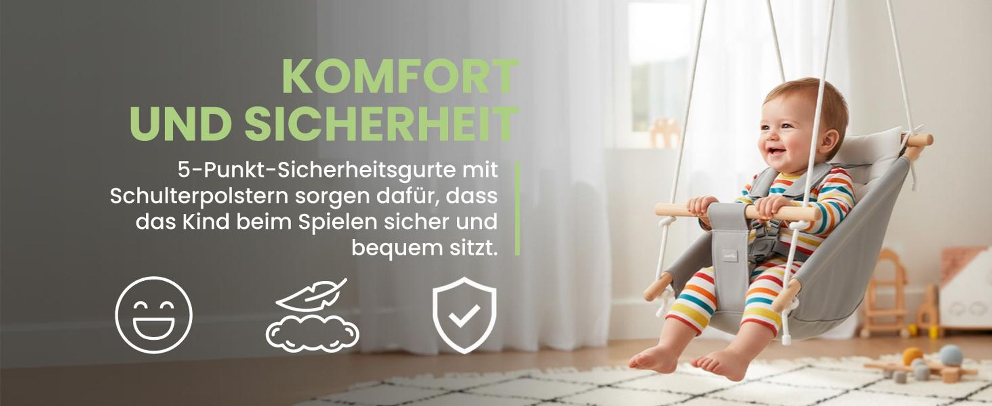 Kinderschaukel Babyschaukel mit versellbarem Sicherheitsgurt bis 60 kg
