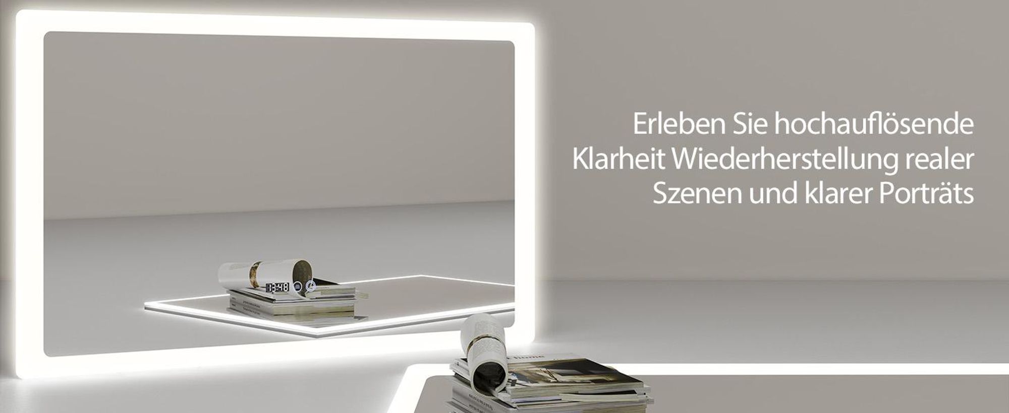 Puluomis Badspiegel mit Beleuchtung beschlagfrei 100x60, mit Uhr und Temperatur Badezimmerspiegel LED 6500k dimmbar spritzwassergeschützt