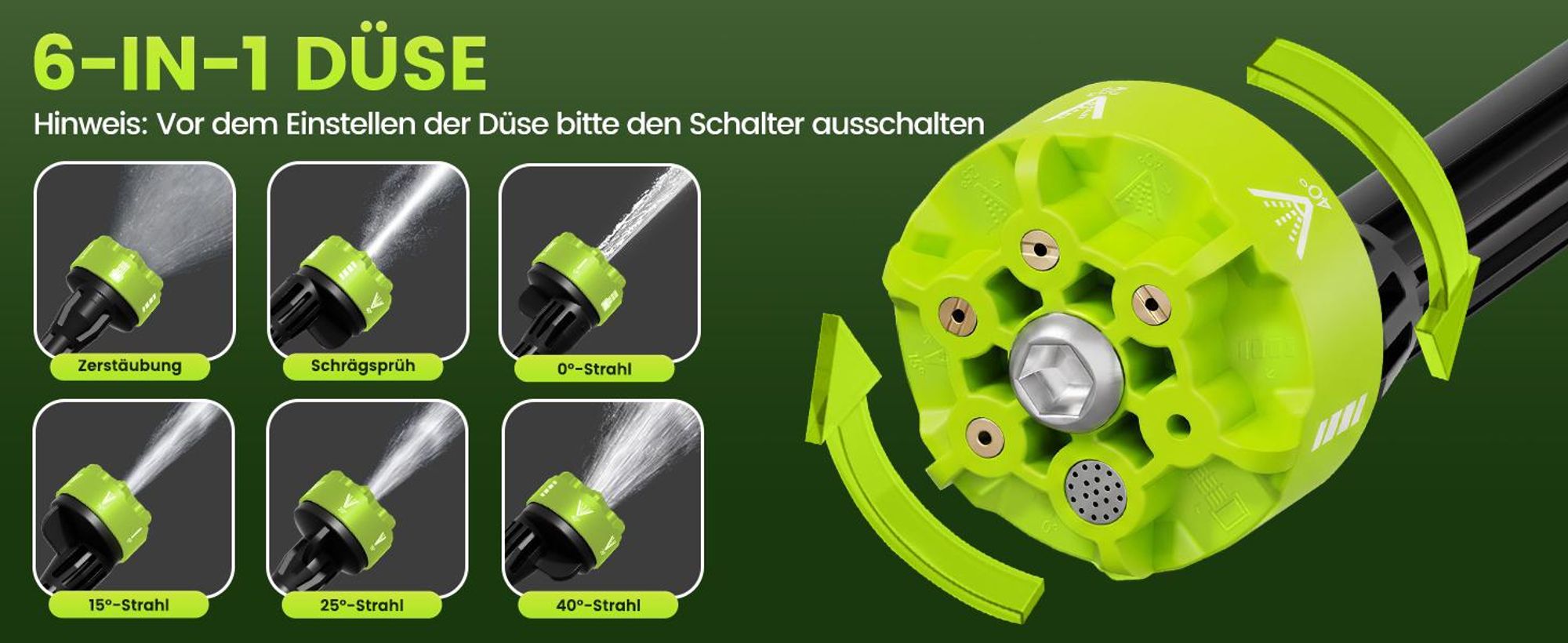 Akku Hochdruckreiniger 100 Bar, Druckreiniger Akku Wasserauslass 5L/min, 2 x 4000mAh Akkus, 6-in-1 Düse, 5M Schlauch für Garten,  Auto, Bewässerung