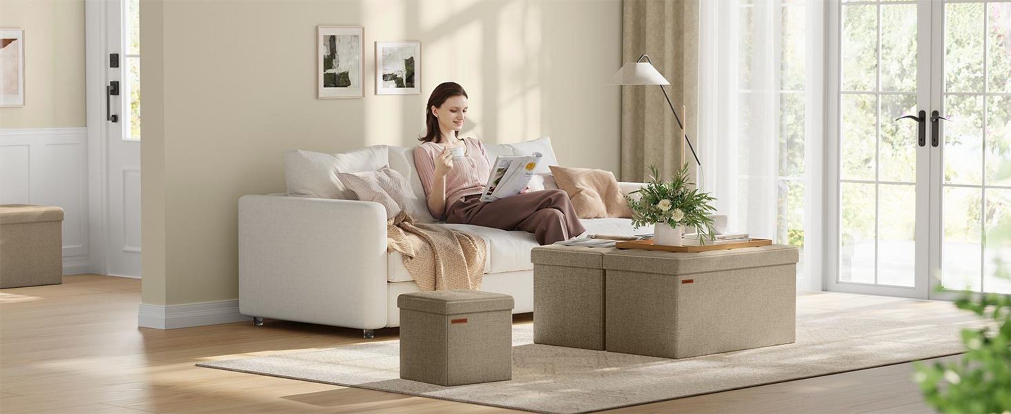 SONGMICS Sitzhocker mit Stauraum, kleine klappbare Sitzbank, 30 x 30 cm Fußbank, Aufbewahrungsbox, bis 130 kg belastbar