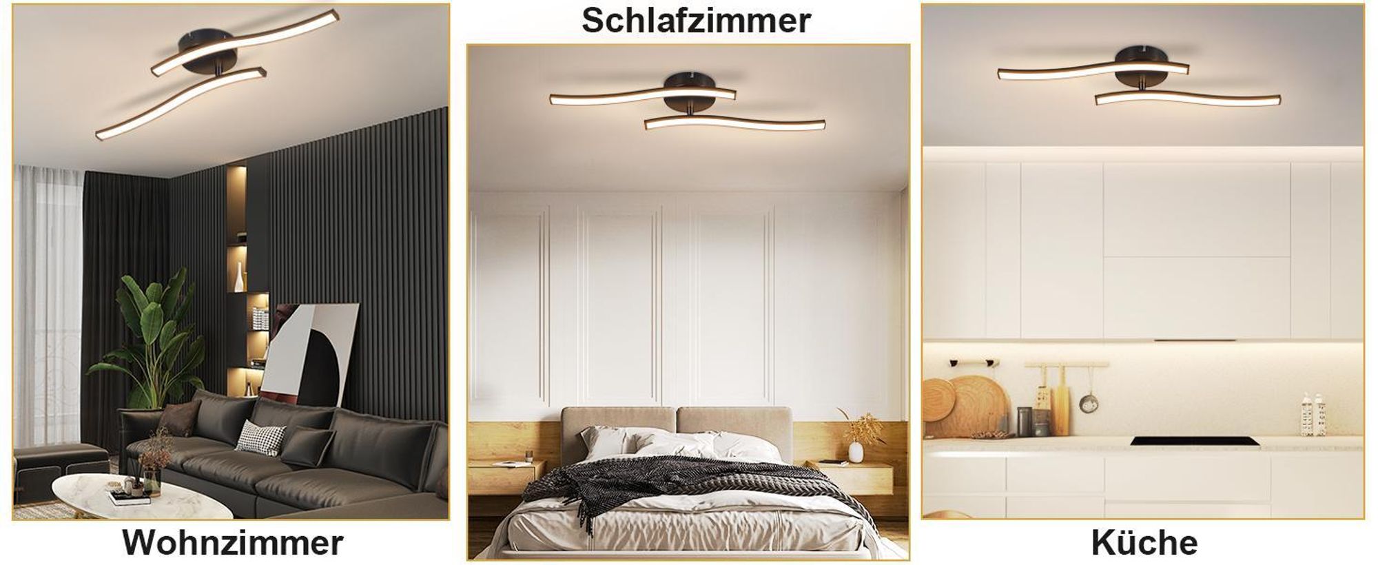 ZMH Plafonnier Moderne Lampe de Chambre Noir 12W Lampe de Salon 3000K Vagues Design Lampe de Cuisine Intérieur Blanc Chaud LED Eclairage de Plafond pour Couloir