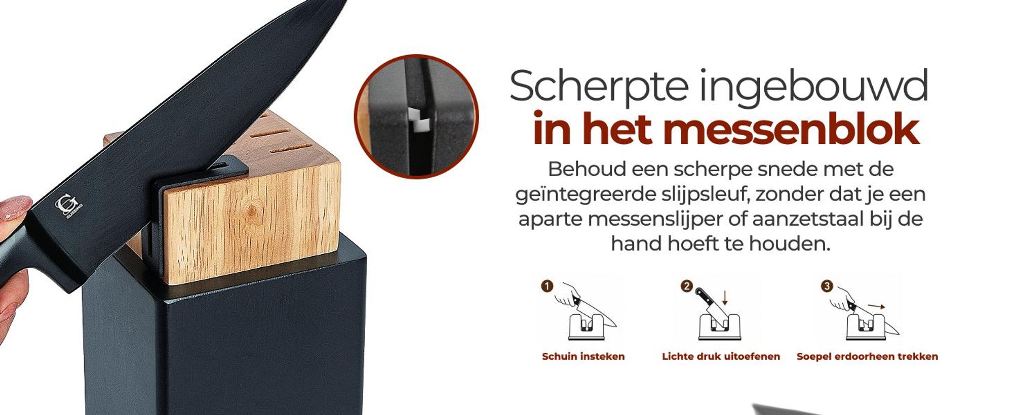 Glissimo Cookware - Messenblok – Ingebouwde Messenslijper – Magnetisch – Antislip