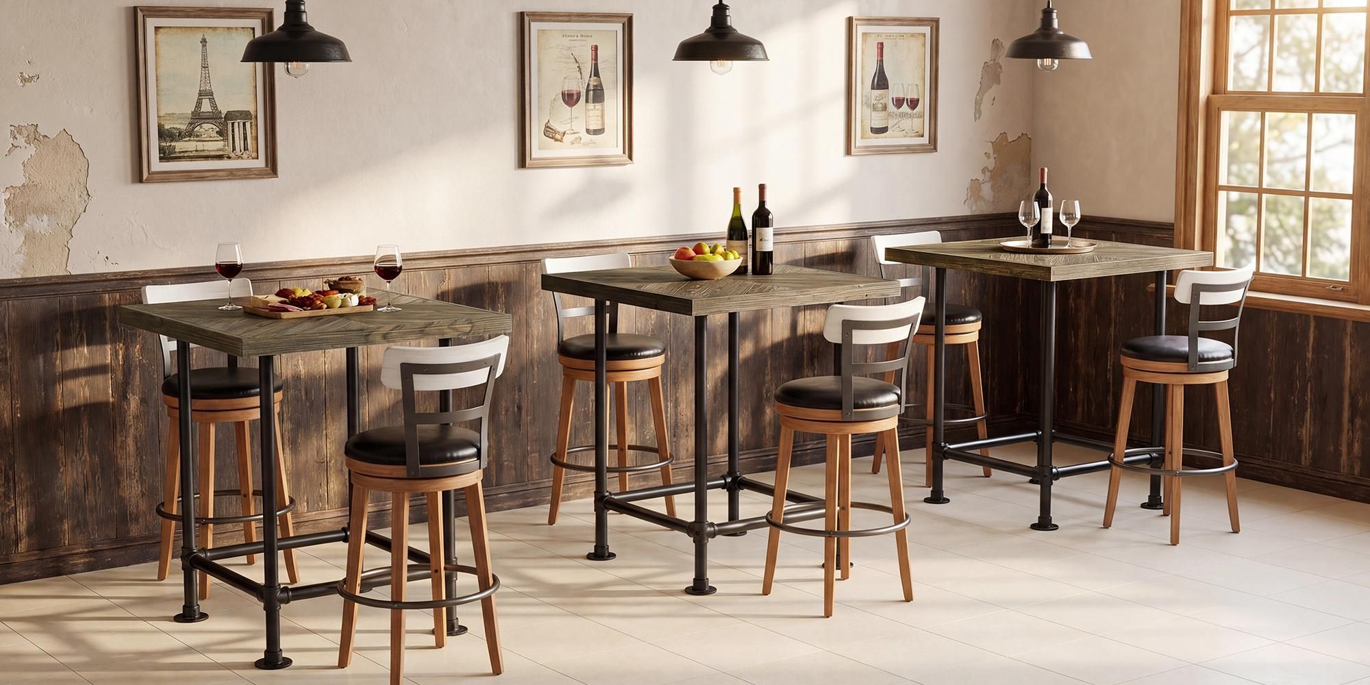 Tribesigns Bartisch, 90 cm Bistrotisch, quadratischer Stehtisch mit Fußstütze, Küchentisch, mit Massivholzplatte und stabilem Metallgestell