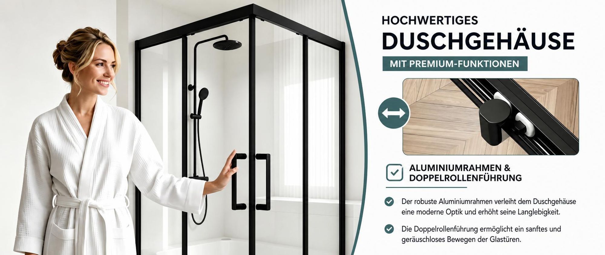 LISA Duschkabine Eckeinstieg 90x90x185 cm mit Doppel Schiebetür rollen, 6mm ESG Sicherheitsglas, Schiebetüren Glas komplett Dusche schwarz