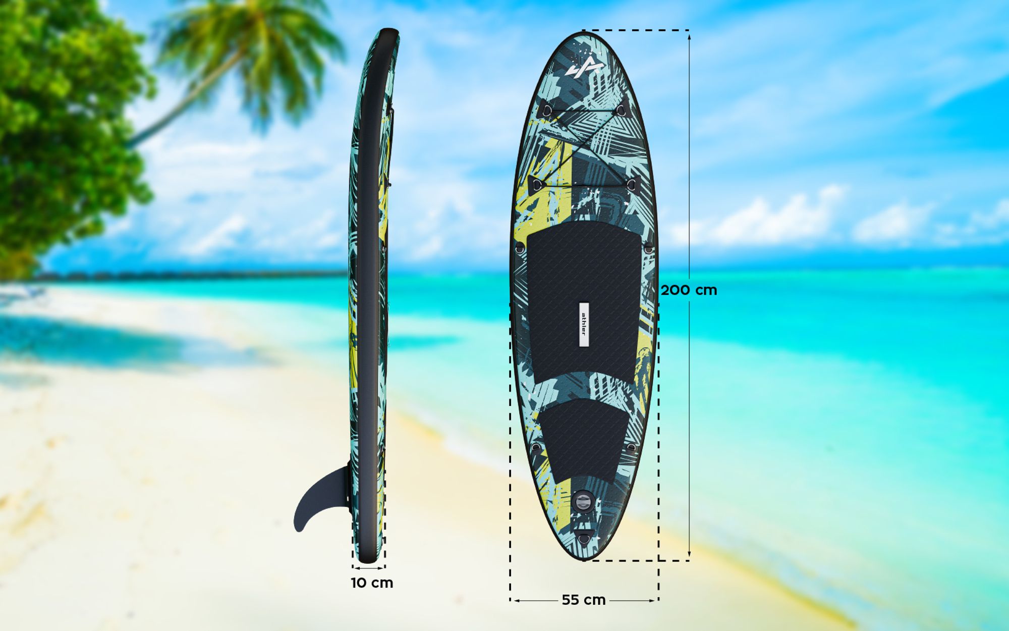 ATHLER Splash 50 Green | SUP Boards für junge Leute Stand Up Paddle Set Paddling Board | Kajaksitz Aluminium-Paddel Finnen Sicherheitsleine Luftpumpe