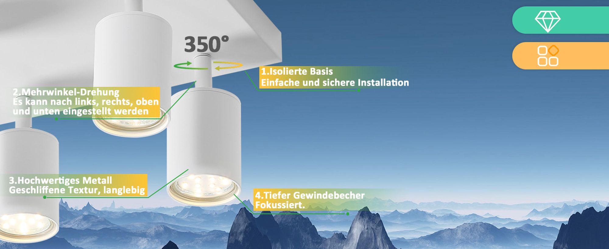 ZMH LED Deckenleuchte Weiß Deckenstrahler: GU10 Deckenlampe 6 Flammig 330°Schwenkbar Deckenspots Industrial Modern für Wohnzimmer Schlafzimmer Küche Flur