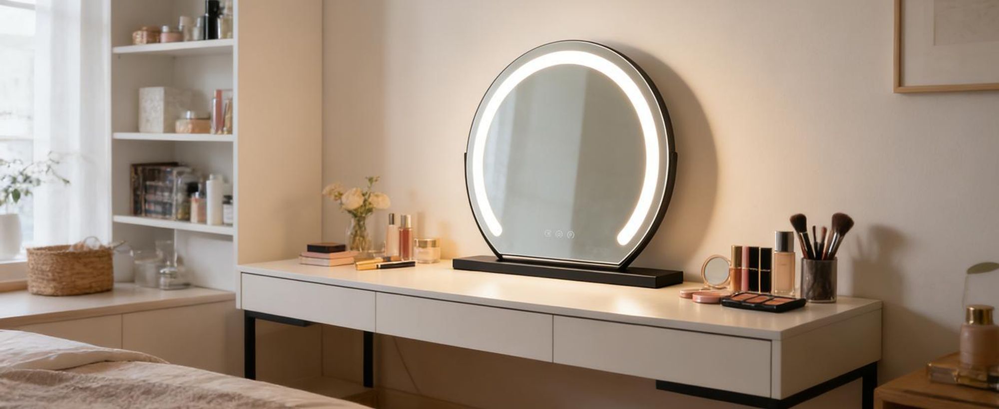 ZMH Schminkspiegel mit Beleuchtung Spiegel 40×35CM LED Vanity Mirror Kosmetikspiegel Tischspiegel 3 Modi Schminktischspiegel Schwarz Touch Dimmbar