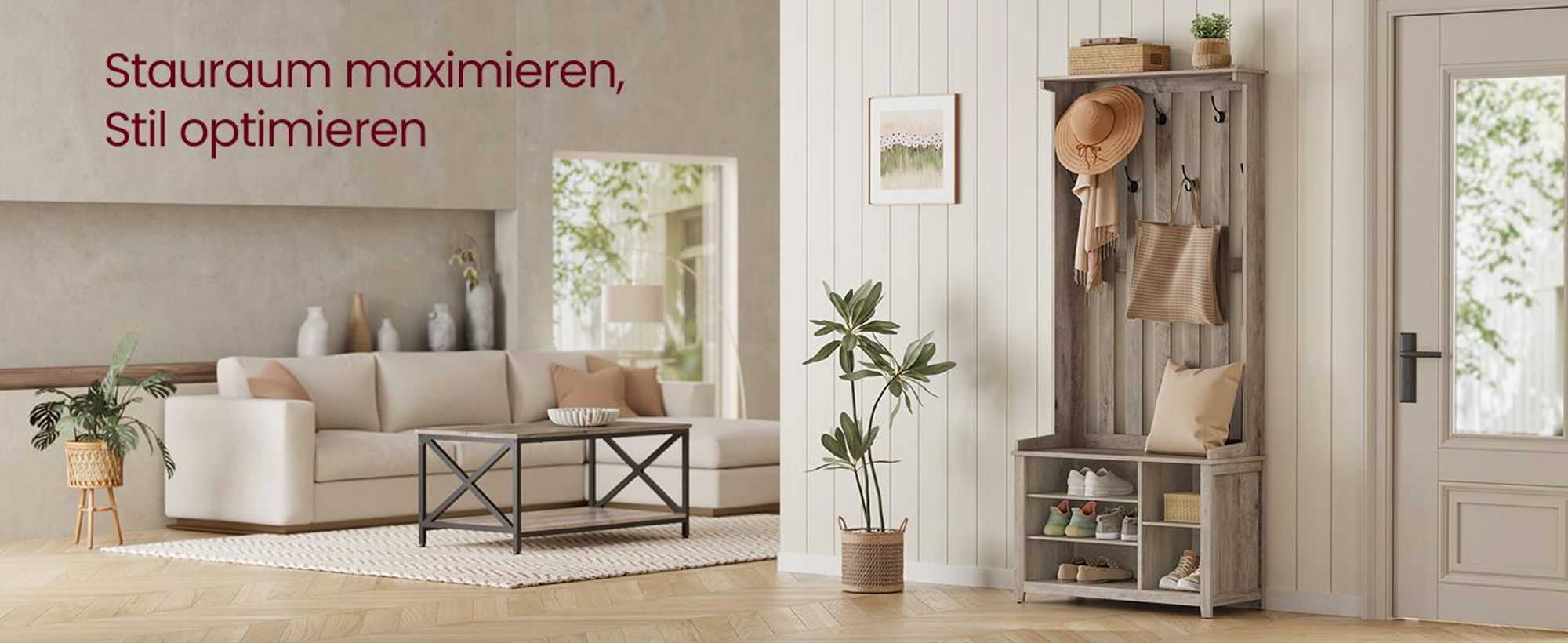 VASAGLE Garderobenständer, Kleiderständer, Schuhbank, Garderobe mit Ablage