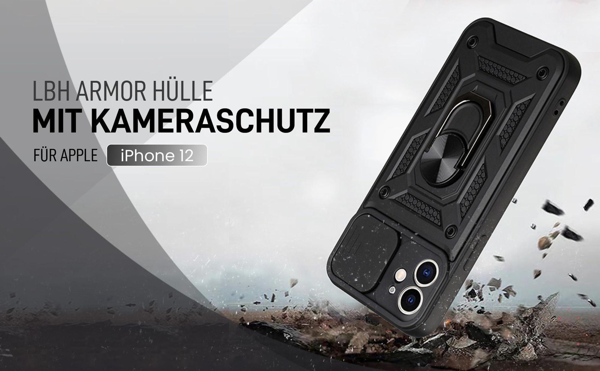 Schwarze Outdoorhülle mit Kameraschutz für Apple iPhone 12
