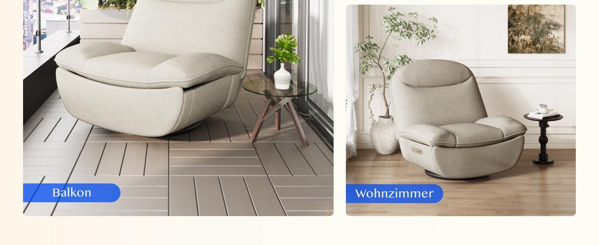 FLEXISPOT XR6 Oval Elektrischer Relaxsessel mit Decke, 360° drehbarer Fernsehsessel mit Liegefunktion, USB-Anschluss, Rückenlehne, Fußstütze, Beige