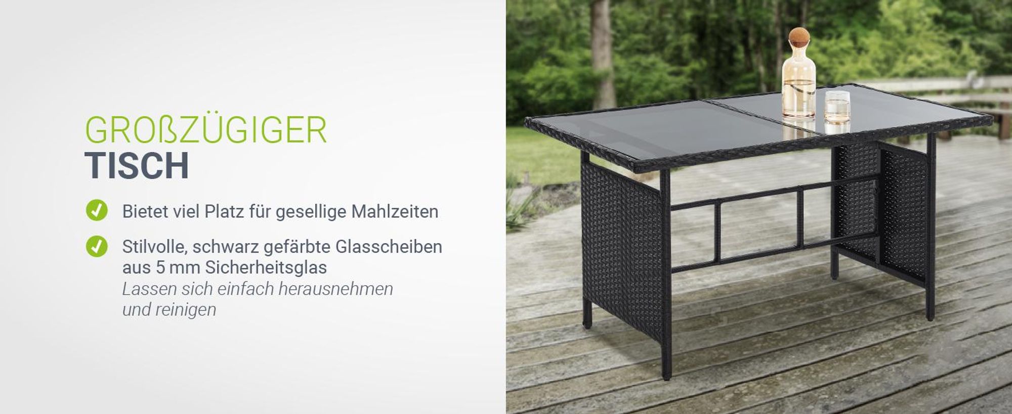Juskys Polyrattan Gartenmöbel Sitzgruppe Turin Set 6 teilig - Outdoor Möbel Schwarz