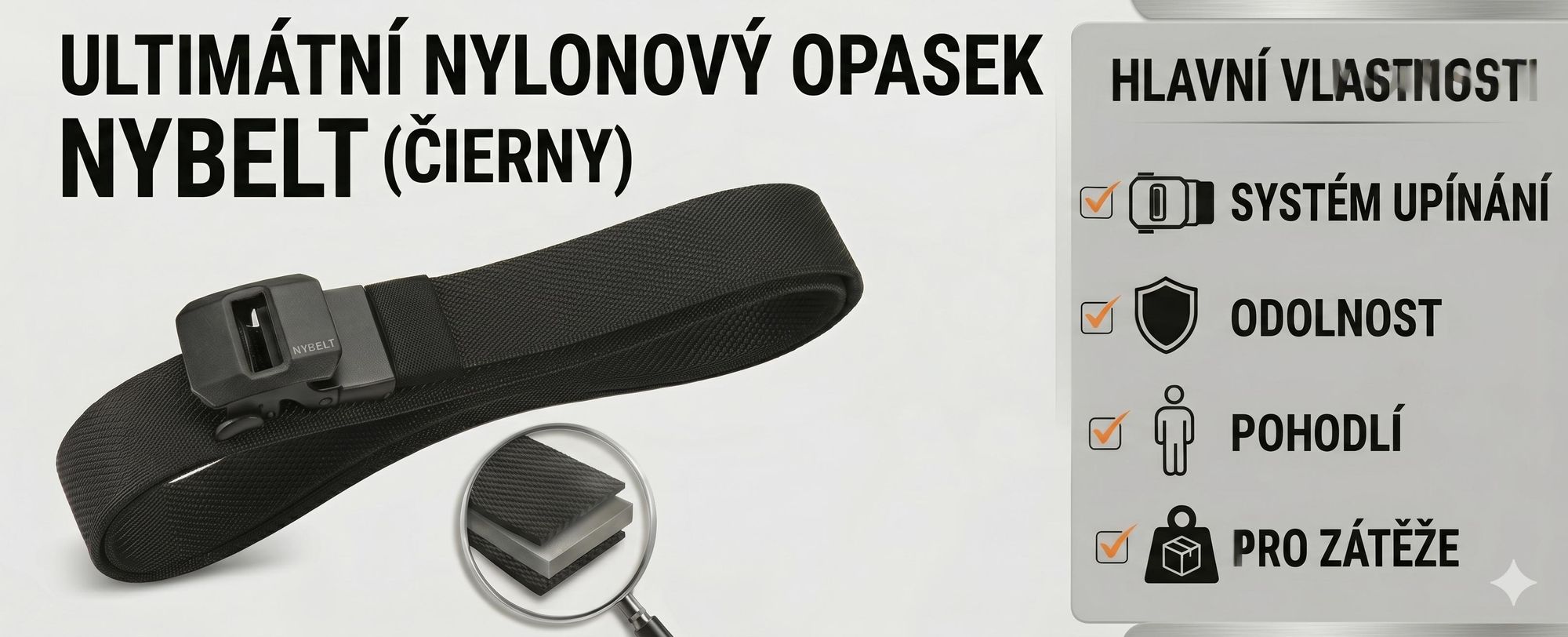 Nastavitelný nylonový opasek s ráčnovým zapínáním o délce 120 cm, pánský opasek s ráčnovým zapínáním, černý pánský opasek – NYBELT