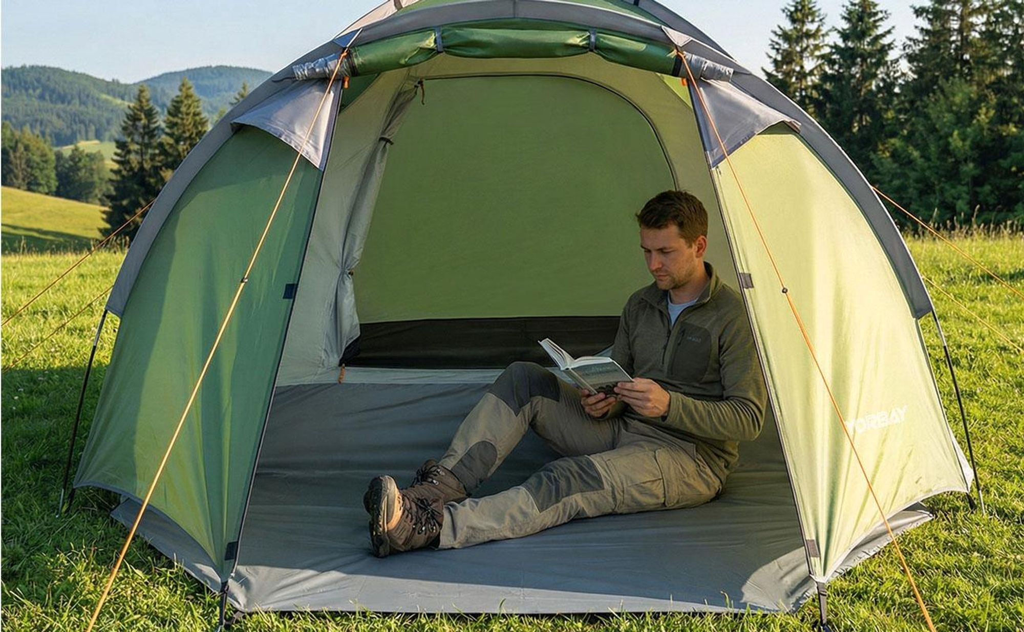 Yorbay Campingzelt mit Vorraum für 3-4 Personen,Leichtes Tunnelzelt (wasserdichtes Zelt mit UV-Schutz 50), für Camping, Reisen, Trekking, Garten,