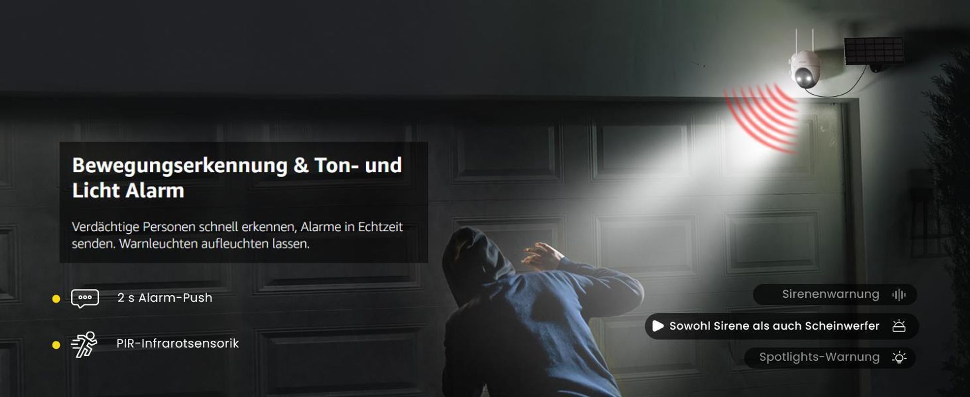 2K Überwachungskamera Aussen WiFi 5MP 360° PTZ Solar Kamera 30M Farbige Nachtsicht PIR Bewegungserkennung Alexa Kompatibel 4DBi WLAN-Antenne mit 64G