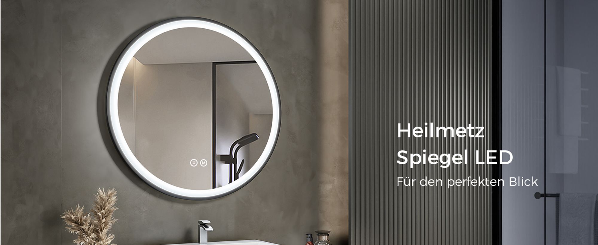 Heilmetz Rund Spiegel 50cm Badspiegel mit Beleuchtung Wandspiegel Dimmbar 3 Lichtfarbe LED Badezimmerspiegel mit Touchschalter Lanyard Aufhängung
