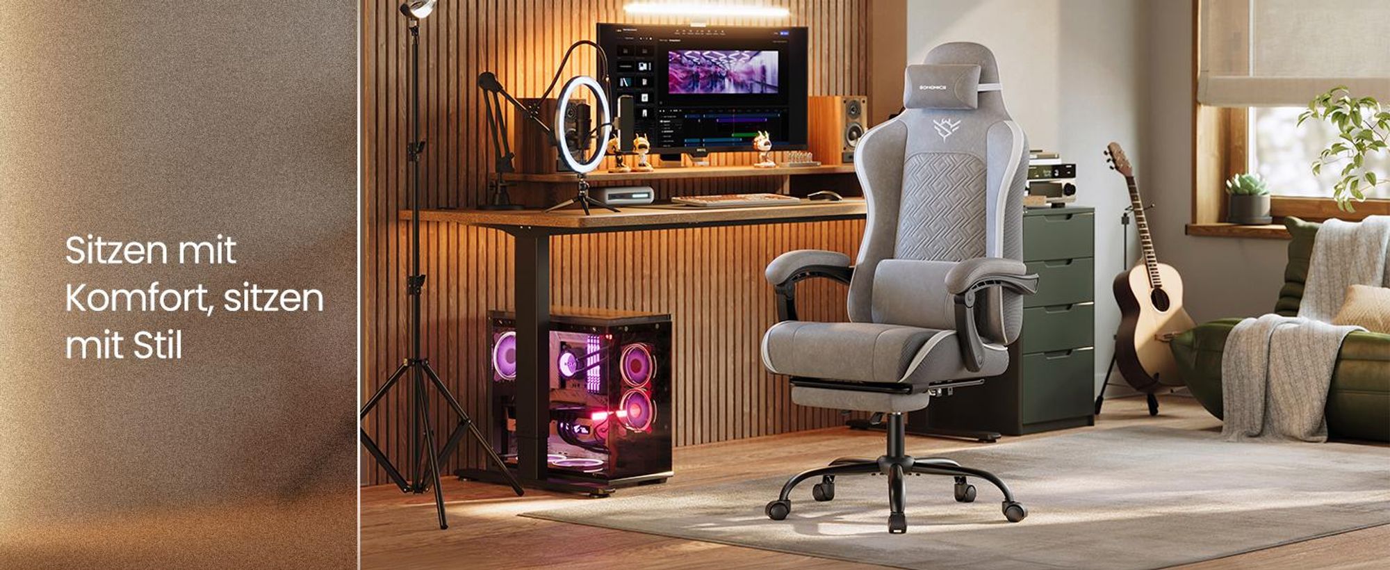 SONGMICS Gaming-Stuhl, Bürostuhl, Schreibtischstuhl, ergonomischer Gaming-Sessel
