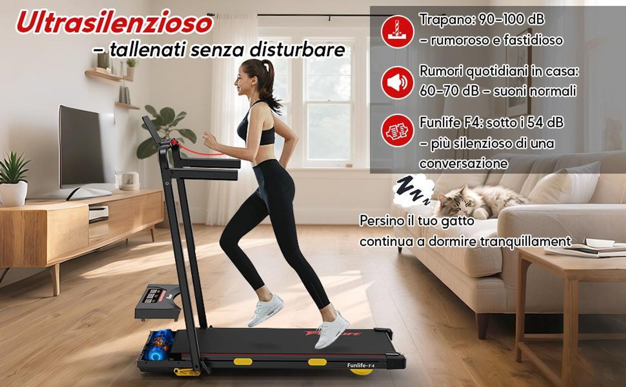 FunLife F4 Tapis roulant per uso domestico con inclinazione, walking pad pieghevole, walking pad da scrivania, motore potente e silenzioso, doppio comando, compatto con ammortizzazione, blu