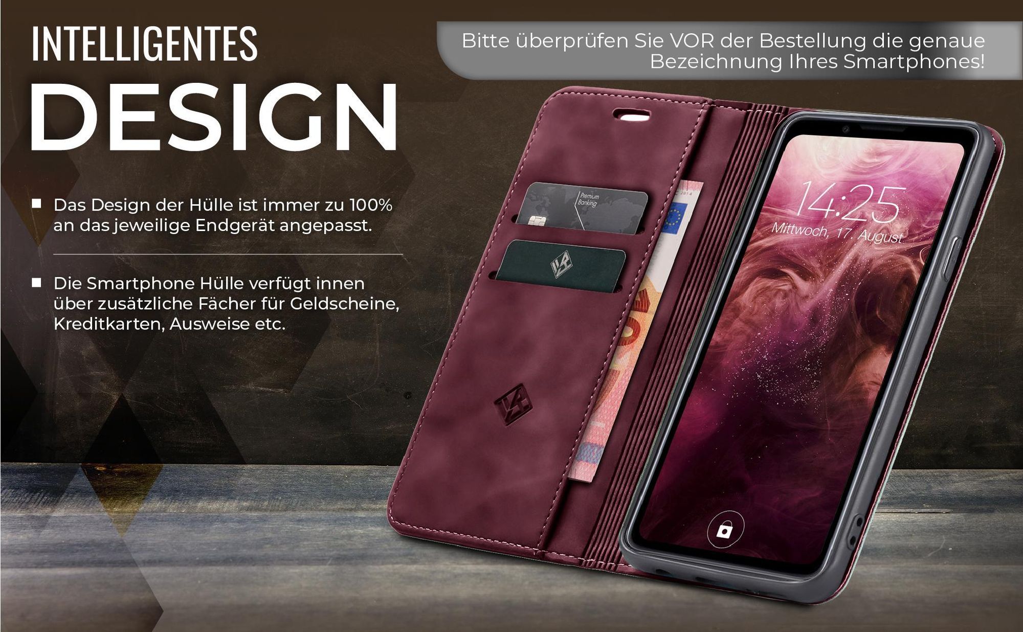Edle Schutzhülle in Weinrot für Sony Xperia 10 IV mit Kartenfächern und Geldfach