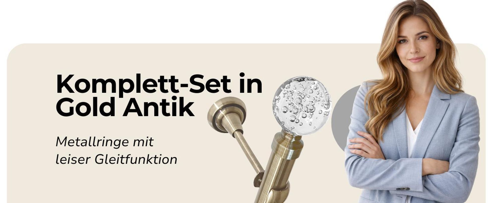 120 cm Einzelne Gardinenstange Ø 25 mm Antikgold mit Glaskugel Endstücken Einläufig Metall Vorhangstange Set