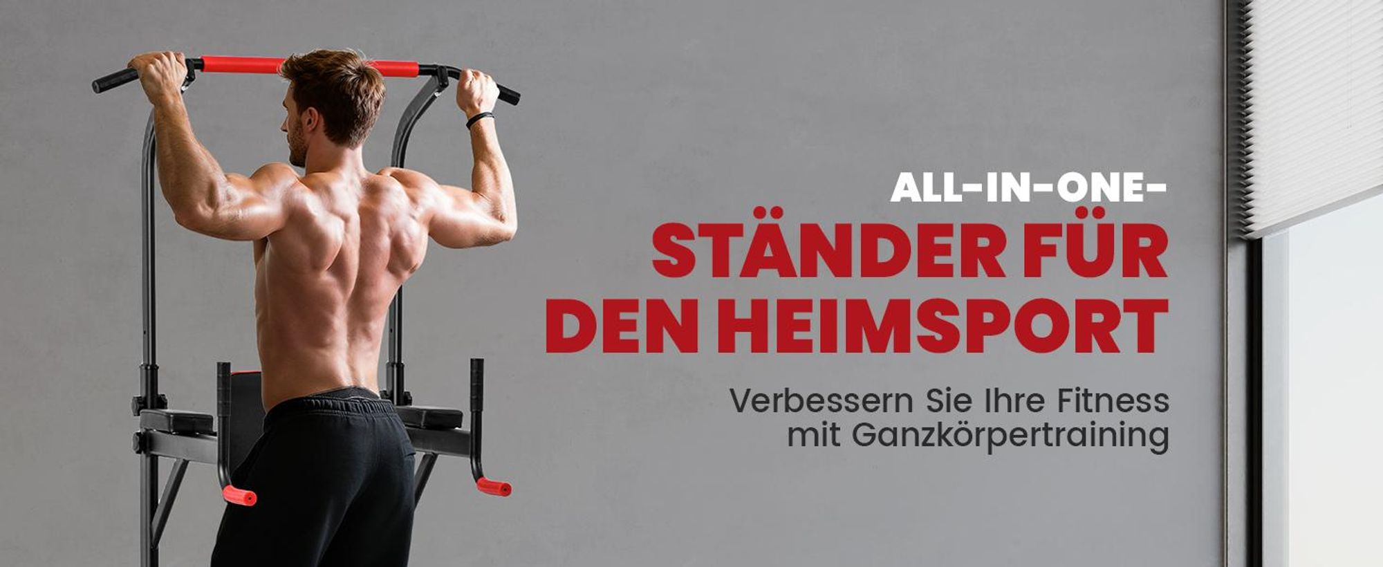 HOMCOM Power Tower höhenverstellbar Dip Station mit Klimmzugstange Saugnäpfe