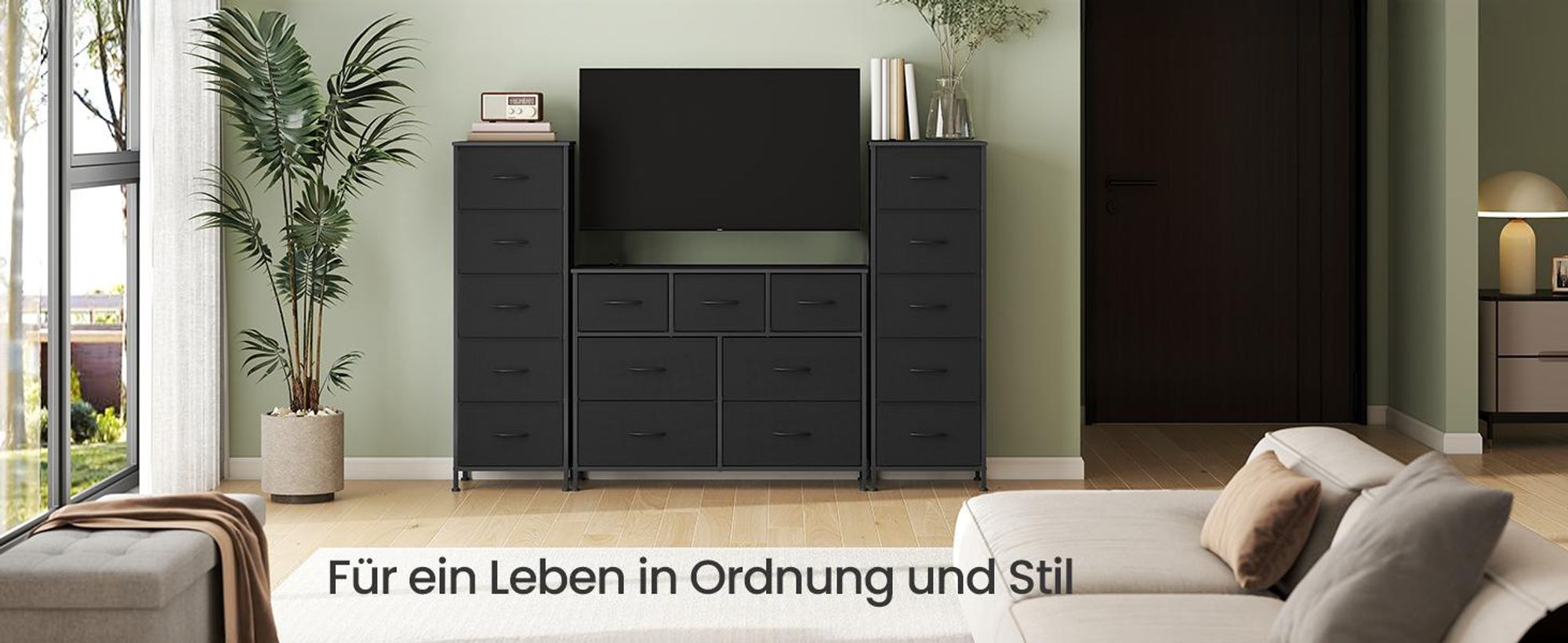 SONGMICS Kommode, Schrank, 5 Stoffschubladen, Aufbewahrungsschrank, Stahl