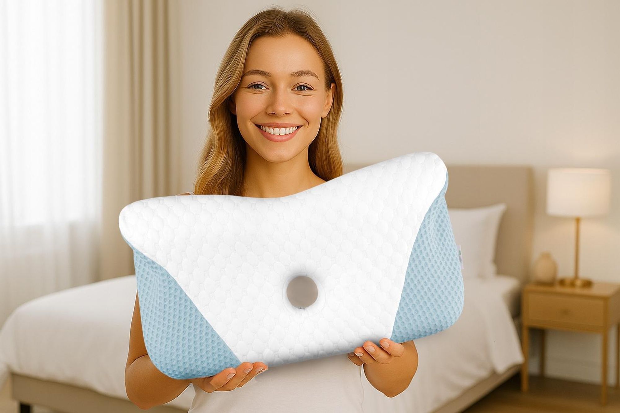 Profilovaný polštář z paměťové pěny, Ortopedický a ergonomický polštář na podporu krku, Spací polštář z paměťové pěny pro pohodlný spánek, 60 x 32 cm