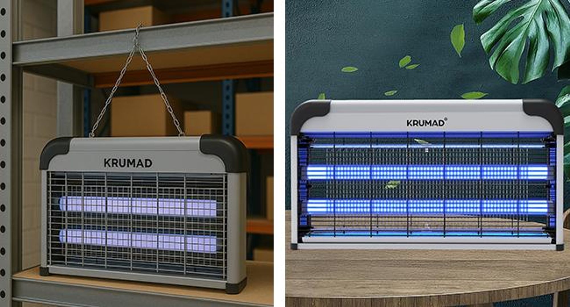 KRUMAD Insektenvernichter Elektrisch 30W – UV Mückenlampe mit Kette zum Aufhängen – Fliegenfalle für Innenbereich, leise & chemikalienfrei, bis 80 m²