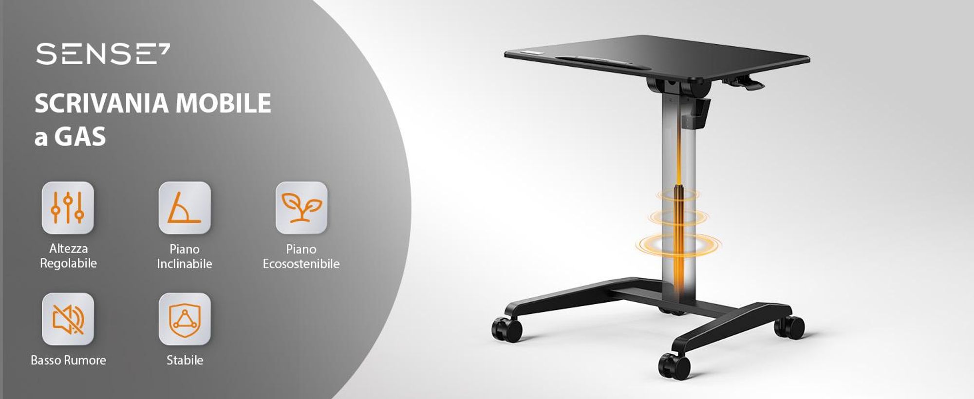 SENSE7 Scrivania su rotelle Scrivania mobile Piano inclinabile Altezza regolabile Ampio piano di lavoro Moderno e minimalista 70 x 52 cm bianco
