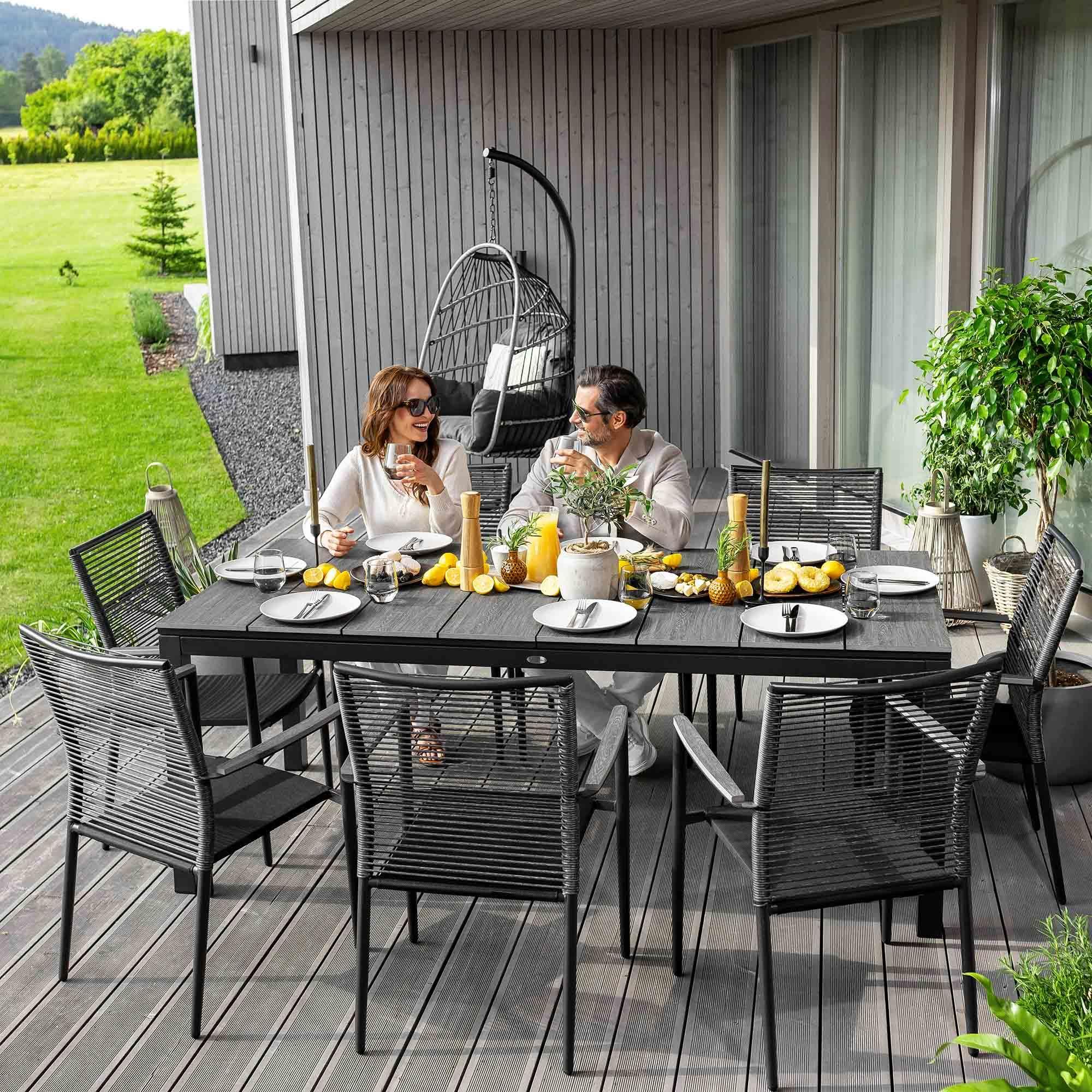 di volio Gartentisch BARLETA aus Aluminium in Holzoptik 200/250/300 cm (grau)