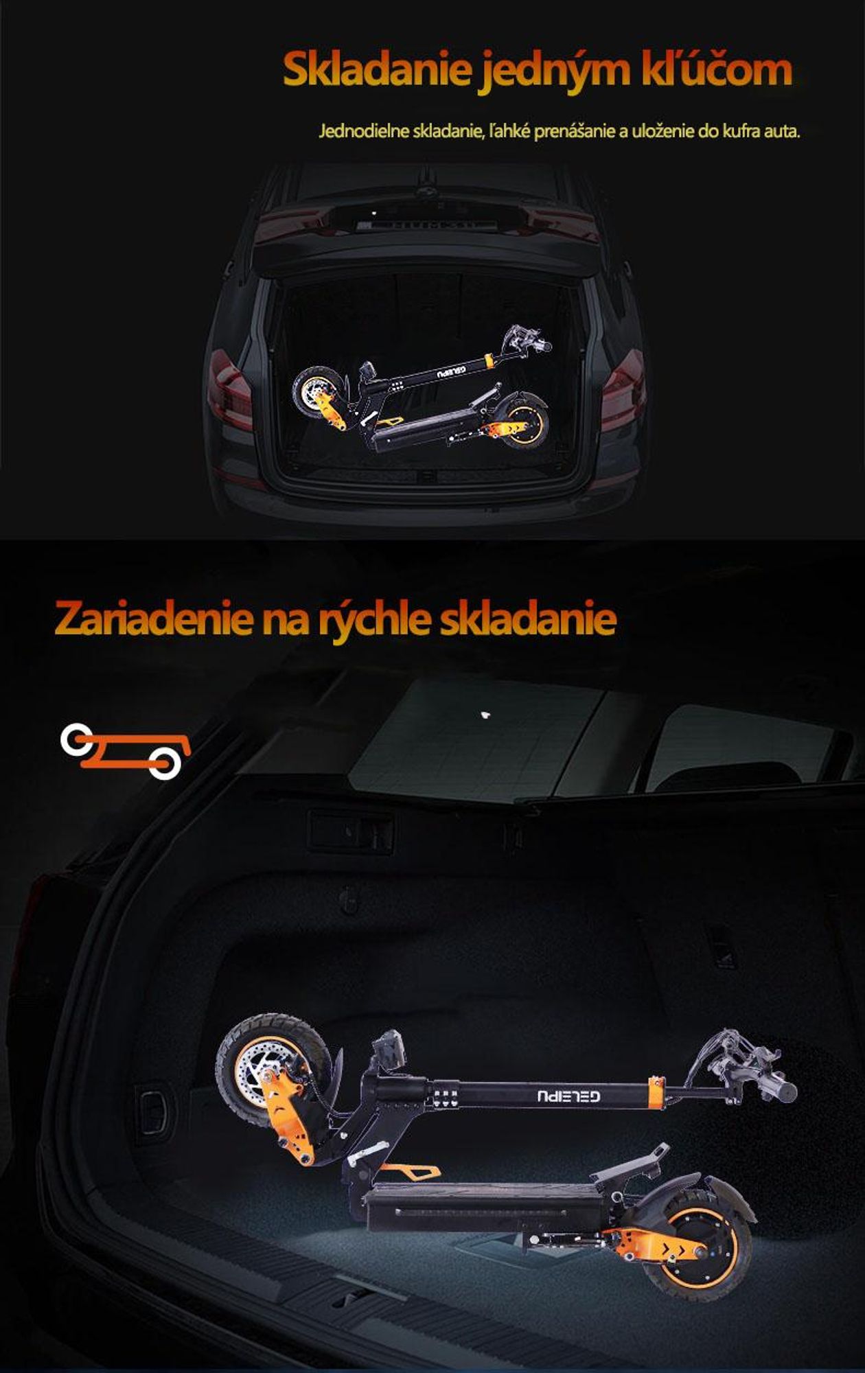 Elektrický skúter GELEIPU Z1 – batéria 48 V 20 Ah, pneumatiky 10", kotúčové brzdy – čierny