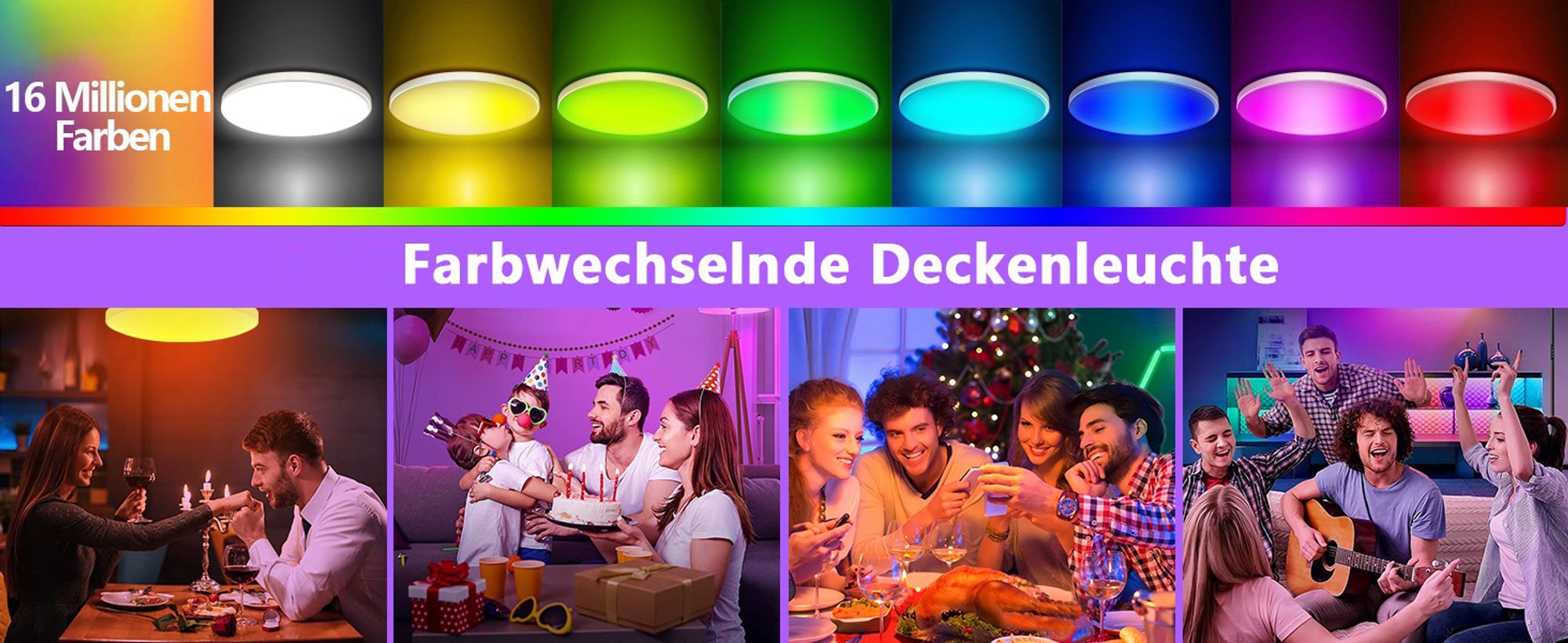 Smart LED Deckenleuchte 30W RGB Dimmbar WiFi Deckenlampe mit Fernbedienung, Kompatibel mit Alexa Google Home