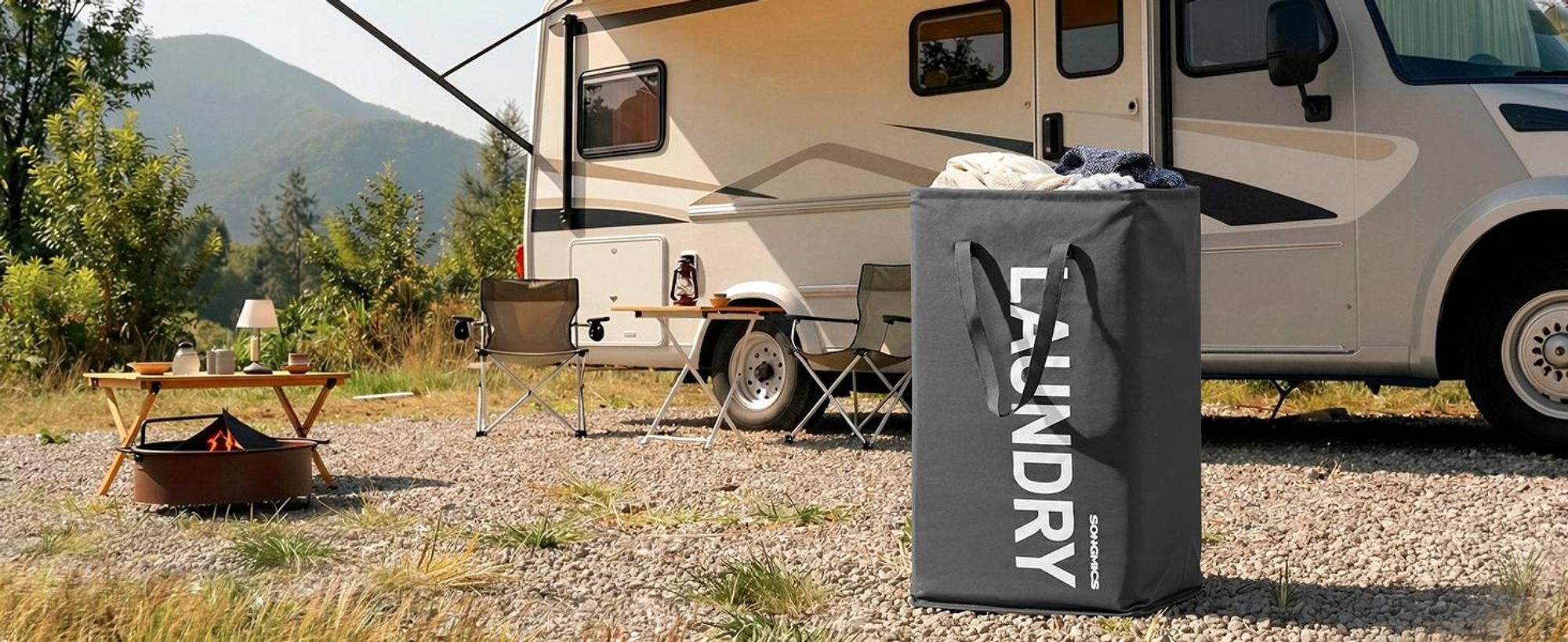 SONGMICS Wäschekorb, 80 L, Wäschesammler faltbar, Aufbewahrungskorb, mit Henkel, Wäschesack, wasserabweisend, für Waschküche, Schlafzimmer