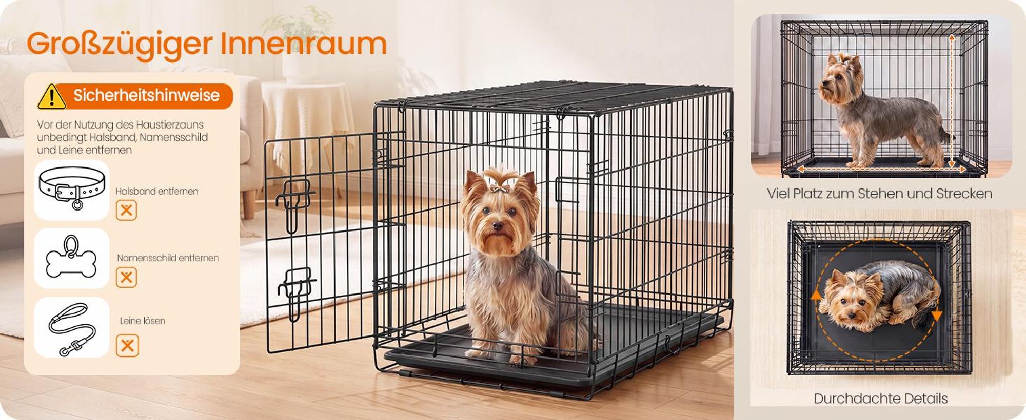 FEANDREA Hundekäfig Faltbar mit Kunststoffschale und Einzeltür 76,5 x 48,6 x 54,4 cm Schwarz