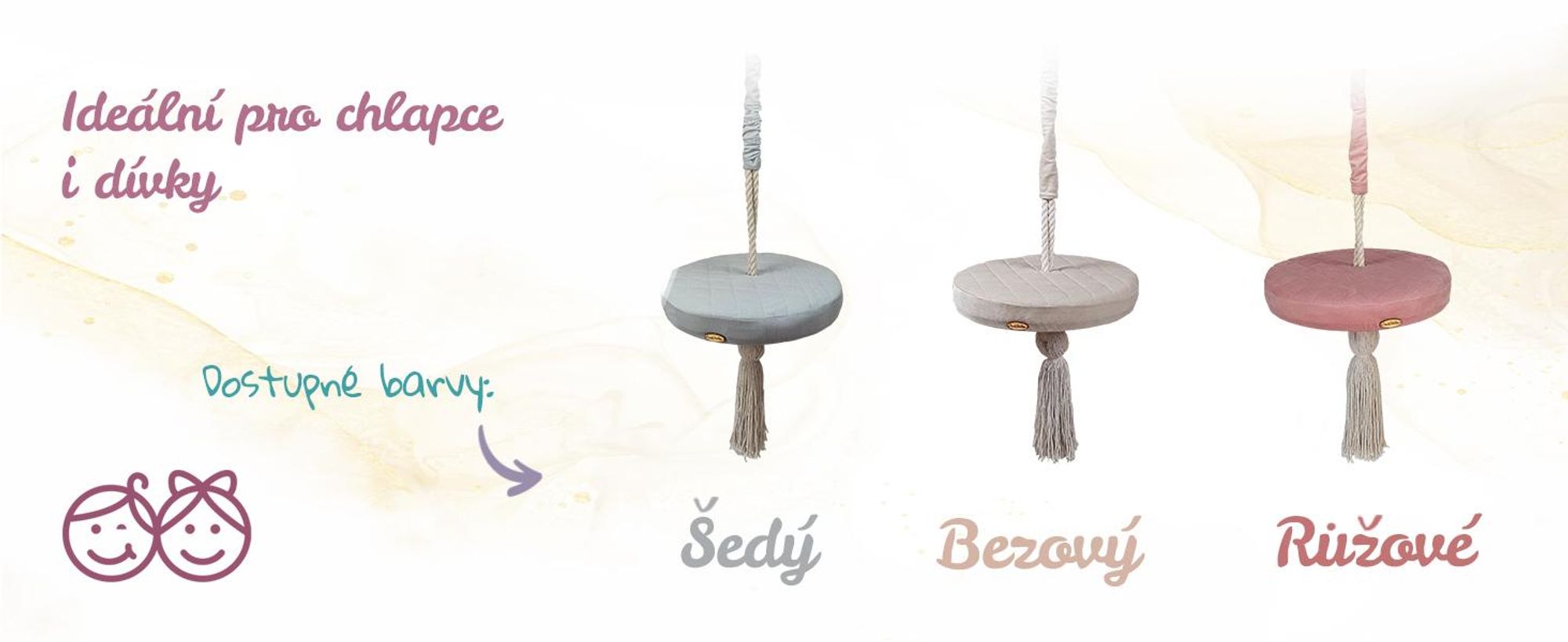 Create for you® - Kruhová Houpačka Pro Děti Do Interiéru, S Bavlněným Lanem, Kulatá Dětská Houpačka Do Interiéru, Měkké Sedátko, Průměr 36 cm - Béžová