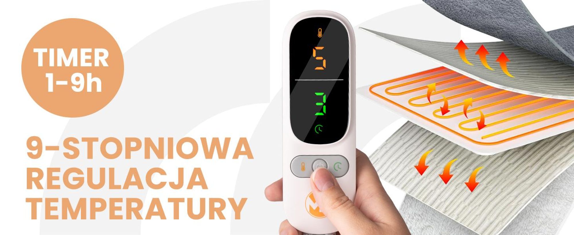 Duży Koc Elektryczny Mata Grzewcza Miękki Regulacja Timer Pilot CozyHeat160W Grey 180x160cm