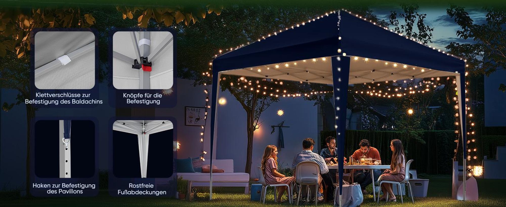 Quictent Pavillon 3x3m Wasserdicht Faltpavillon Stabil Winterfest, Pop-Up Klicksystem, UV-Schutz 50+, Gartenzelt, Partyzelt, Festzelt Blau