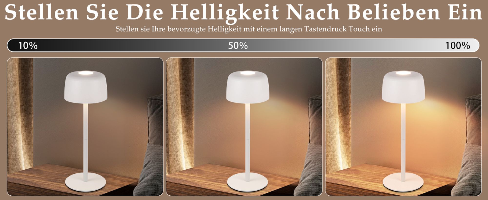 ZMH LED Tischlampe Kabellos 2ER Touch Dimmbar Tischleuchte mit 3 Farbtemperaturen Höhenverstellbar USB Aufladbar Akku Tragbare Wasserdichte