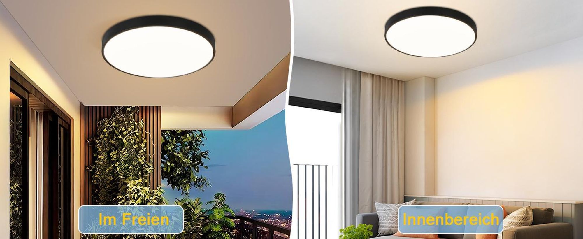 ZMH LED Deckenleuchte Schwarz Deckenlampe 17W Warmweiß Küchenlampe Flach IP44 Rund Modern Flurlampe für Wohnzimmer