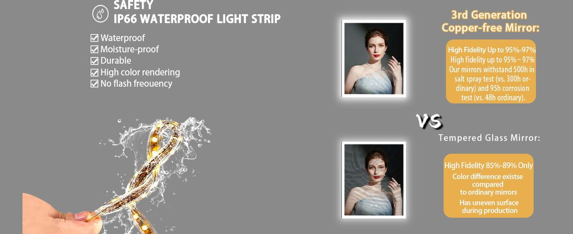 WISFOR Badspiegel mit Beleuchtung beschlagfrei 60 x 80 cm, LED Badspiegel Lichtspiegel Wandspiegel mit Touch-schalter Dimmbar