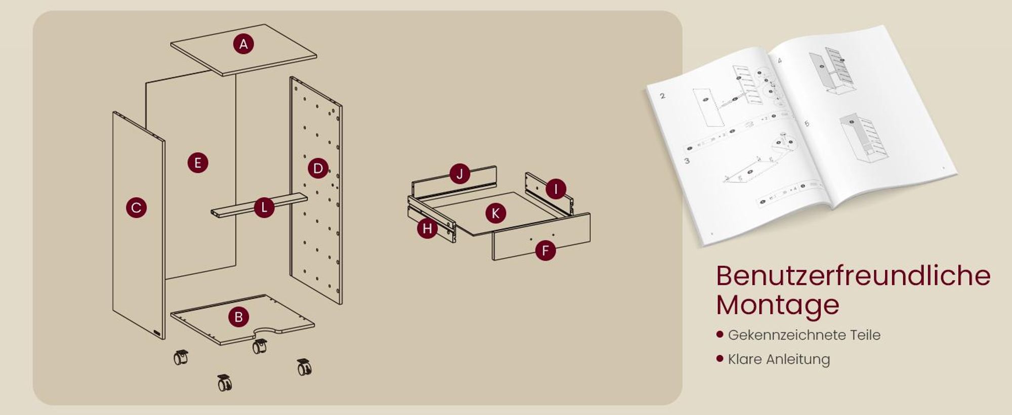 VASAGLE Rollcontainer, Aktenschrank, Schubladenschrank, Druckerständer, 7 Schubladen, mit werkzeuglosen Gleitschienen, weiß