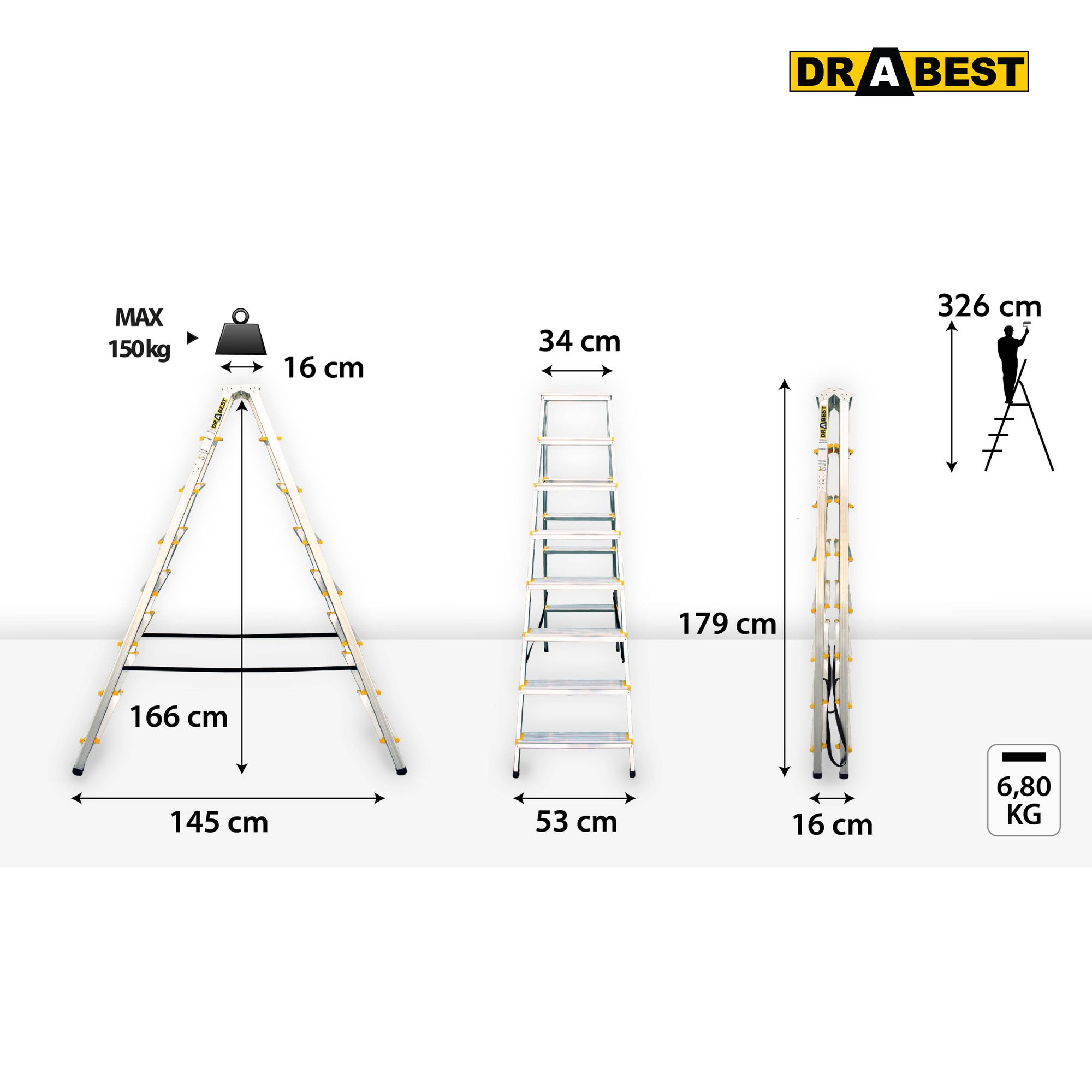 Drabest, Leiter, Aluminium-Leiter, Klappleiter, leiter für treppe, stehleiter