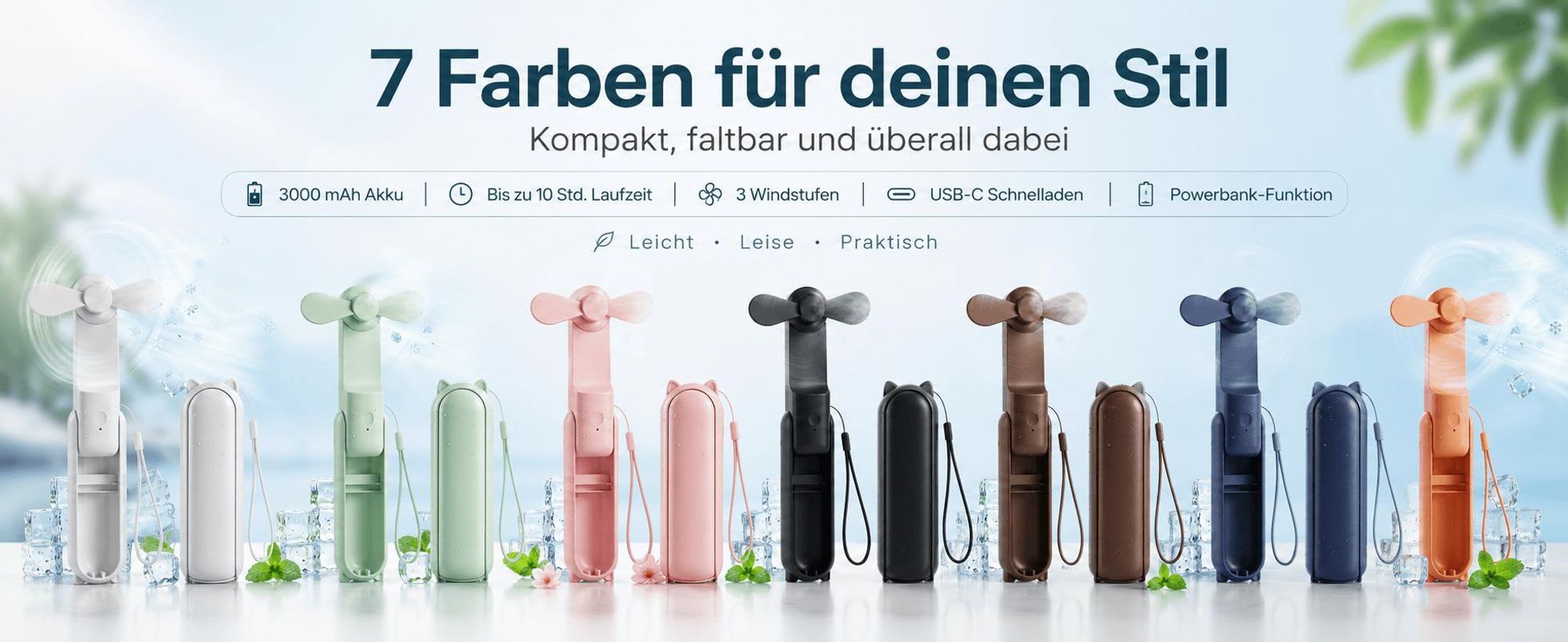 Handventilator USB Mini 3 Windstufen, 10 Stunden Laufzeit, Extrem Starker Wind